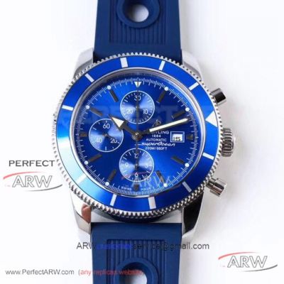 OM Factory Breitling 1884 Superocean Asia 7750 Blue Satin Dial Rubber Strap Chronograph 46mm Watch
